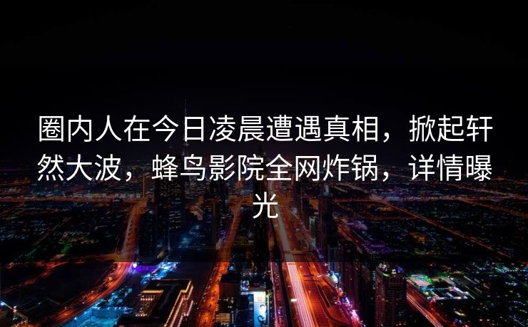 圈内人在今日凌晨遭遇真相，掀起轩然大波，蜂鸟影院全网炸锅，详情曝光